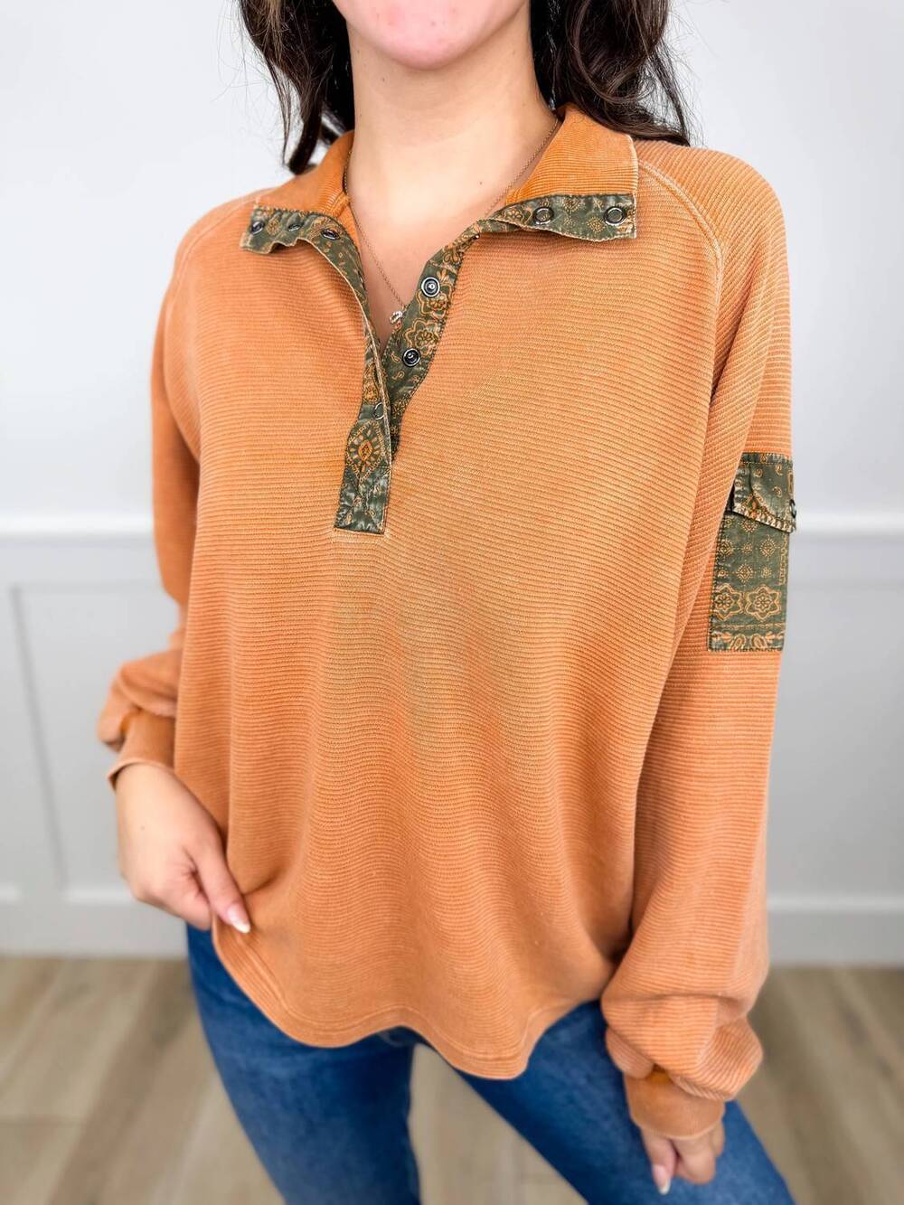 NEW EASEL all good vibes ribbed long sleeve top in orange